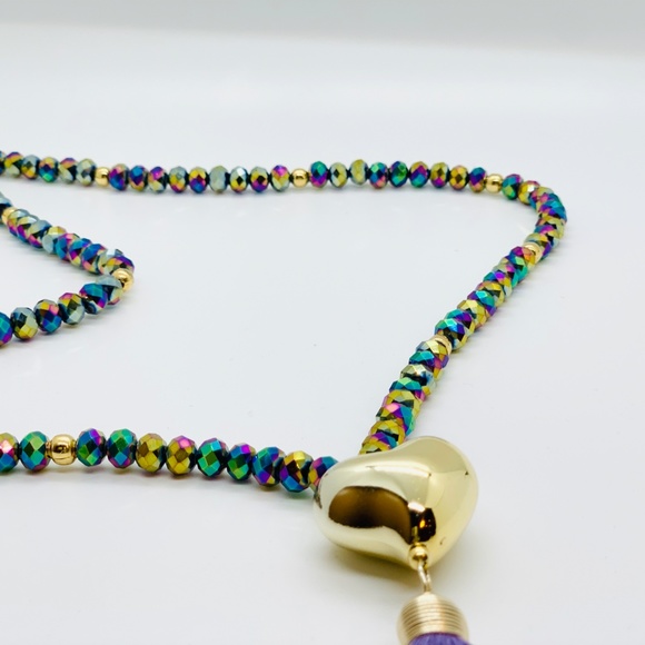 Peruvian Unicorn Heart Tassel Glass Bead Necklace - Picture 3 of 4